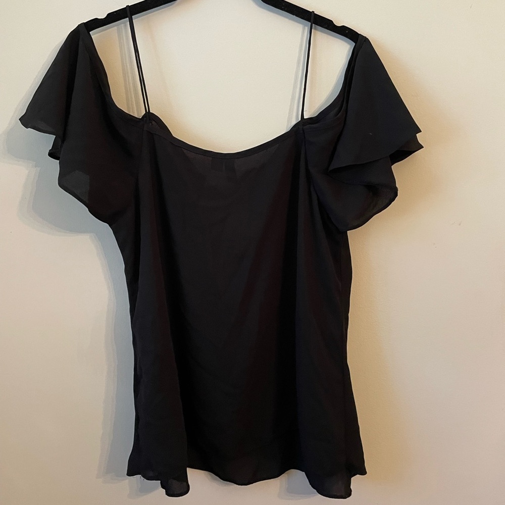 ASOS Black Ruffle Sleeve Cold Shoulder Blouse